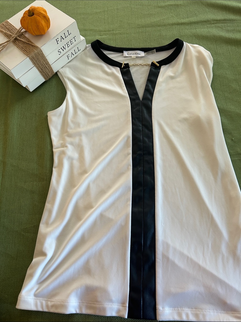 Calvin Klein White Sleeveless Tank with Black Center Panel